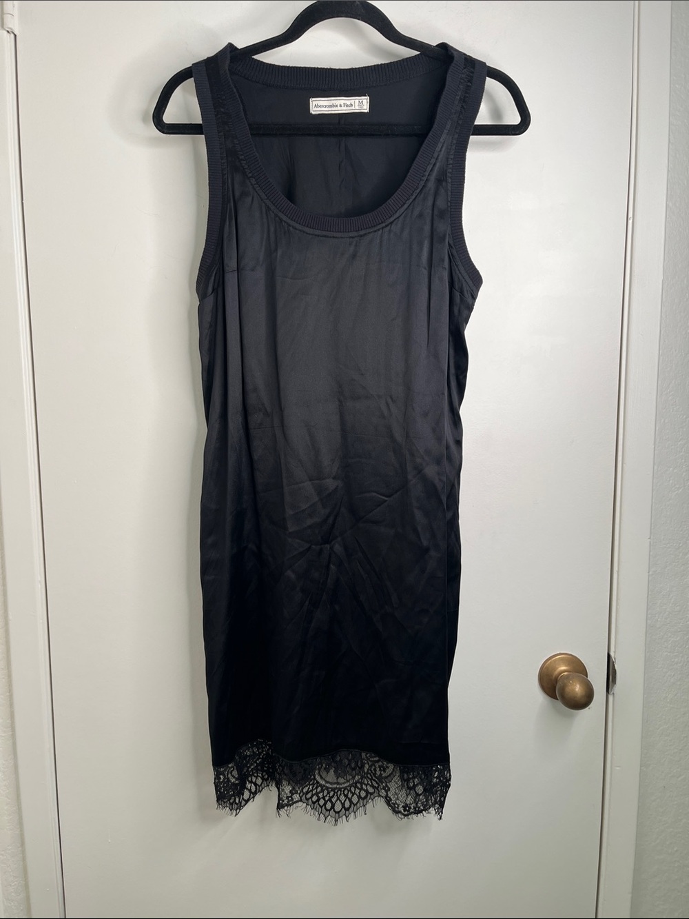 Abercrombie & Fitch Black Lace-Trim Silk Slip Dress Med 90’s Y2K Quiet Luxury